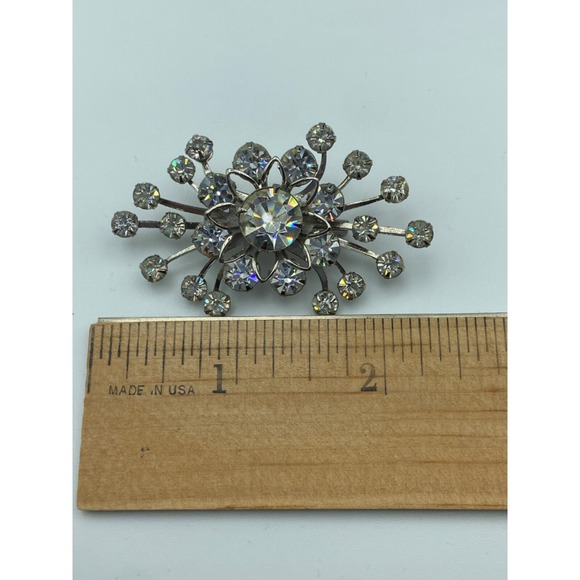 Vintage Judy Lee Aurora‎ Borealis Rhinestone Starburst Brooch Silver Tone 2.25in - Picture 7 of 9